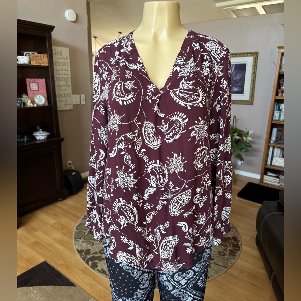 Brina & Em brown long sleeve Vneck blouse-size XL